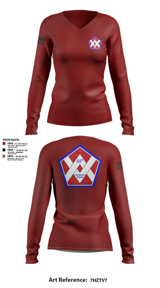 Womens Long Sleeve Vneck Shirt, 55th Sustainment Brigade, , Teamtime, Team time, sublimation, custom sports apparel, team uniforms, spirit wear, spiritwear, sports uniforms, custom shirts, team store, custom team store, fundraiser sports, apparel fundraiser