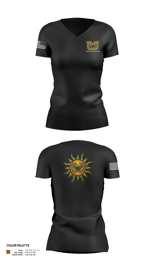 Womens Short Sleeve Vneck Shirt, FLARNG SUNSHINE COHORT, , Teamtime, Team time, sublimation, custom sports apparel, team uniforms, spirit wear, spiritwear, sports uniforms, custom shirts, team store, custom team store, fundraiser sports, apparel fundraiser