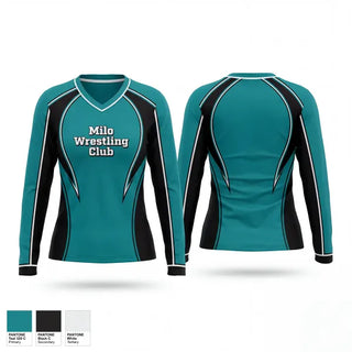 Womens Long Sleeve Vneck Shirt, Milo Wrestling Club, Wrestling, Teamtime, Team time, sublimation, custom sports apparel, team uniforms, spirit wear, spiritwear, sports uniforms, custom shirts, team store, custom team store, fundraiser sports, apparel fundraiser