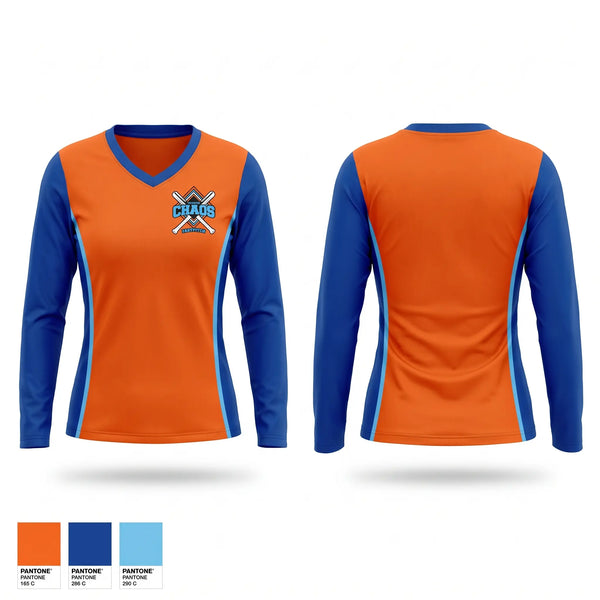 Womens Long Sleeve Vneck Shirt, Poynette chaos, Softball, Teamtime, Team time, sublimation, custom sports apparel, team uniforms, spirit wear, spiritwear, sports uniforms, custom shirts, team store, custom team store, fundraiser sports, apparel fundraiser