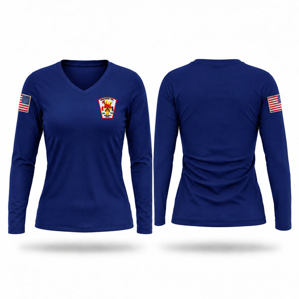 Womens Long Sleeve Vneck Shirt, WESTOVER VFD, Fire Department, Teamtime, Team time, sublimation, custom sports apparel, team uniforms, spirit wear, spiritwear, sports uniforms, custom shirts, team store, custom team store, fundraiser sports, apparel fundraiser