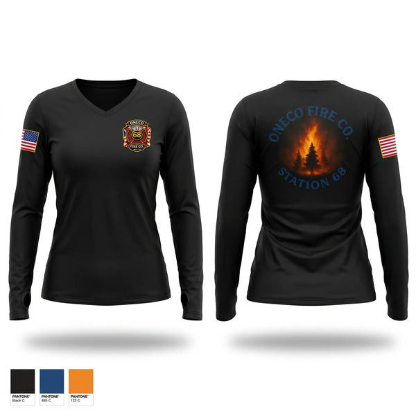 Womens Long Sleeve Vneck Shirt, Oneco Fire Co., Fire Department, Teamtime, Team time, sublimation, custom sports apparel, team uniforms, spirit wear, spiritwear, sports uniforms, custom shirts, team store, custom team store, fundraiser sports, apparel fundraiser