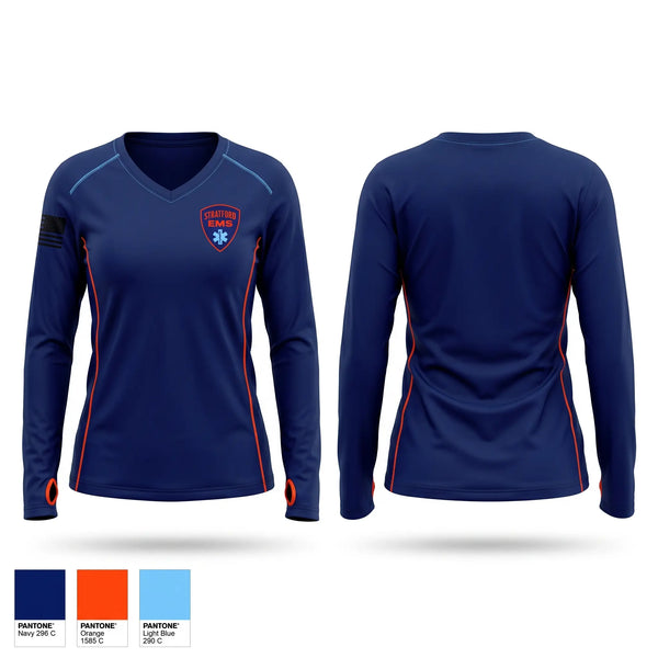 Womens Long Sleeve Vneck Shirt, Stratford EMS, EMS/EMT, Teamtime, Team time, sublimation, custom sports apparel, team uniforms, spirit wear, spiritwear, sports uniforms, custom shirts, team store, custom team store, fundraiser sports, apparel fundraiser