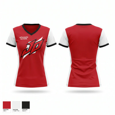 Jeffersonville Red Devils Women's Short Sleeve V-neck Shirt - 1