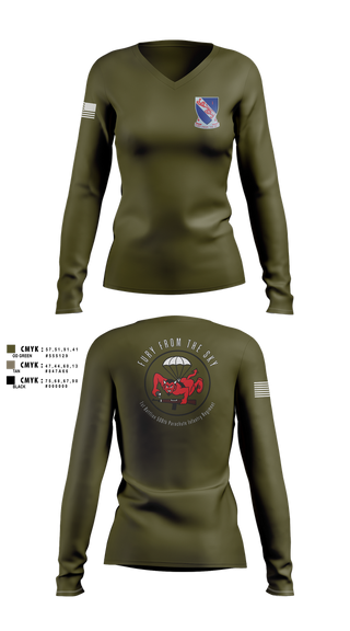 Womens Long Sleeve Vneck Shirt, CCo, 1-508PIR (OG), Army, Teamtime, Team time, sublimation, custom sports apparel, team uniforms, spirit wear, spiritwear, sports uniforms, custom shirts, team store, custom team store, fundraiser sports, apparel fundraiser