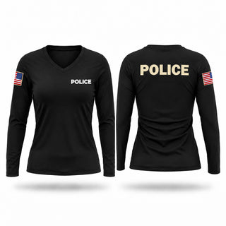 Womens Long Sleeve Vneck Shirt, POLICE, Police, Teamtime, Team time, sublimation, custom sports apparel, team uniforms, spirit wear, spiritwear, sports uniforms, custom shirts, team store, custom team store, fundraiser sports, apparel fundraiser