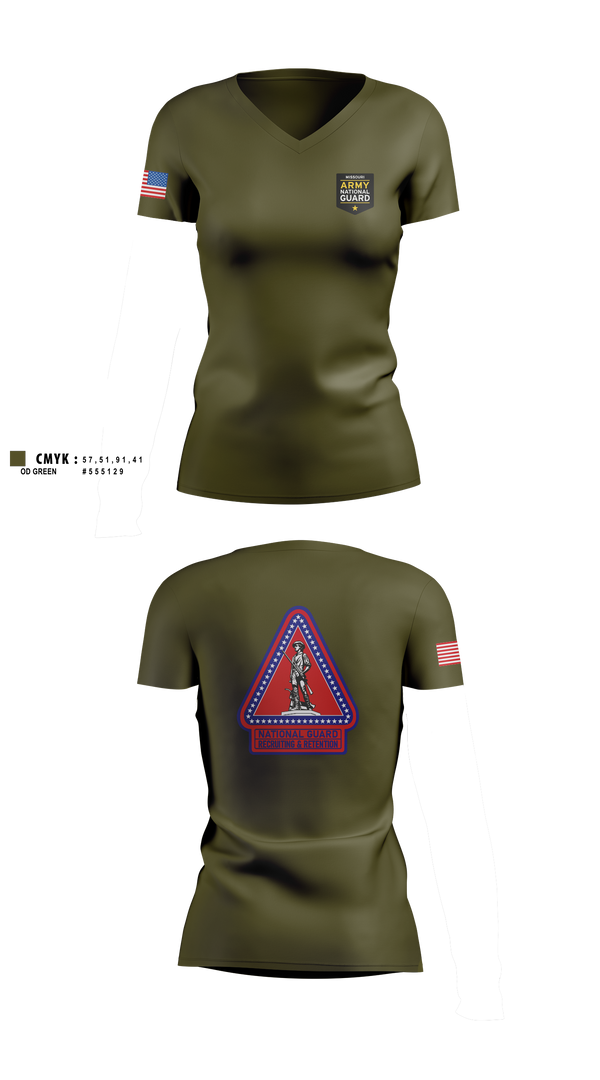 Womens Short Sleeve Vneck Shirt, Missouri Army National Guard Recruiting and Retention Battalion, National Guard, Teamtime, Team time, sublimation, custom sports apparel, team uniforms, spirit wear, spiritwear, sports uniforms, custom shirts, team store, custom team store, fundraiser sports, apparel fundraiser