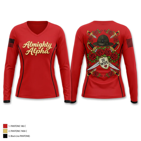 Womens Long Sleeve Vneck Shirt, Alpha company, Marines, Teamtime, Team time, sublimation, custom sports apparel, team uniforms, spirit wear, spiritwear, sports uniforms, custom shirts, team store, custom team store, fundraiser sports, apparel fundraiser