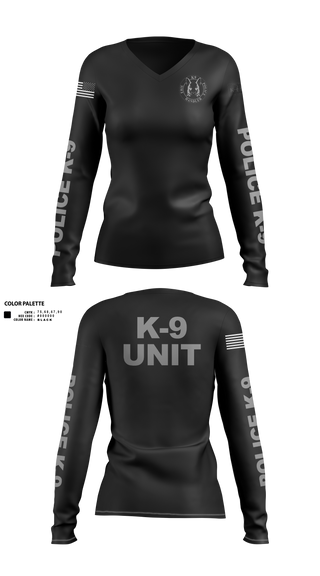 Womens Long Sleeve Vneck Shirt, EPD K-9, Police, Teamtime, Team time, sublimation, custom sports apparel, team uniforms, spirit wear, spiritwear, sports uniforms, custom shirts, team store, custom team store, fundraiser sports, apparel fundraiser