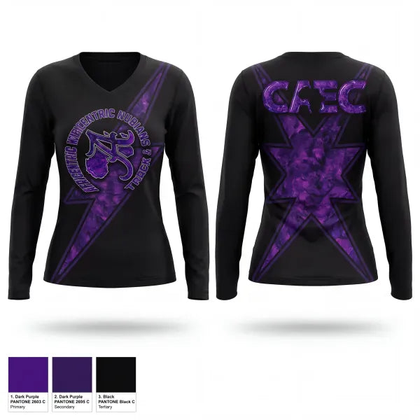 Womens Long Sleeve Vneck Shirt, CAEC Africentric Nubians, Track & Field, Teamtime, Team time, sublimation, custom sports apparel, team uniforms, spirit wear, spiritwear, sports uniforms, custom shirts, team store, custom team store, fundraiser sports, apparel fundraiser