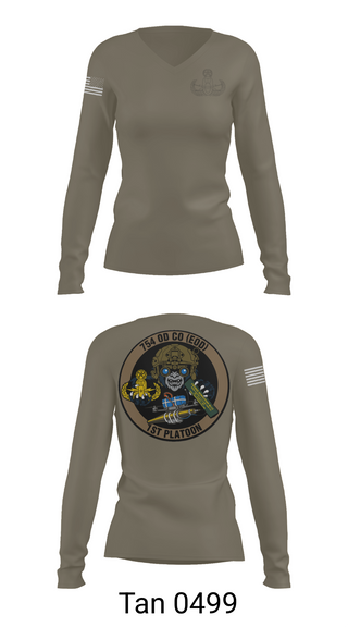 Womens Long Sleeve Vneck Shirt, 1PLT 754th OD CO (EOD), Army, Teamtime, Team time, sublimation, custom sports apparel, team uniforms, spirit wear, spiritwear, sports uniforms, custom shirts, team store, custom team store, fundraiser sports, apparel fundraiser