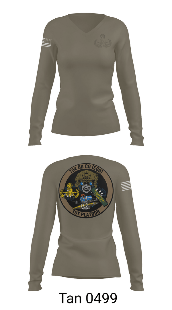 Womens Long Sleeve Vneck Shirt, 1PLT 754th OD CO (EOD), Army, Teamtime, Team time, sublimation, custom sports apparel, team uniforms, spirit wear, spiritwear, sports uniforms, custom shirts, team store, custom team store, fundraiser sports, apparel fundraiser