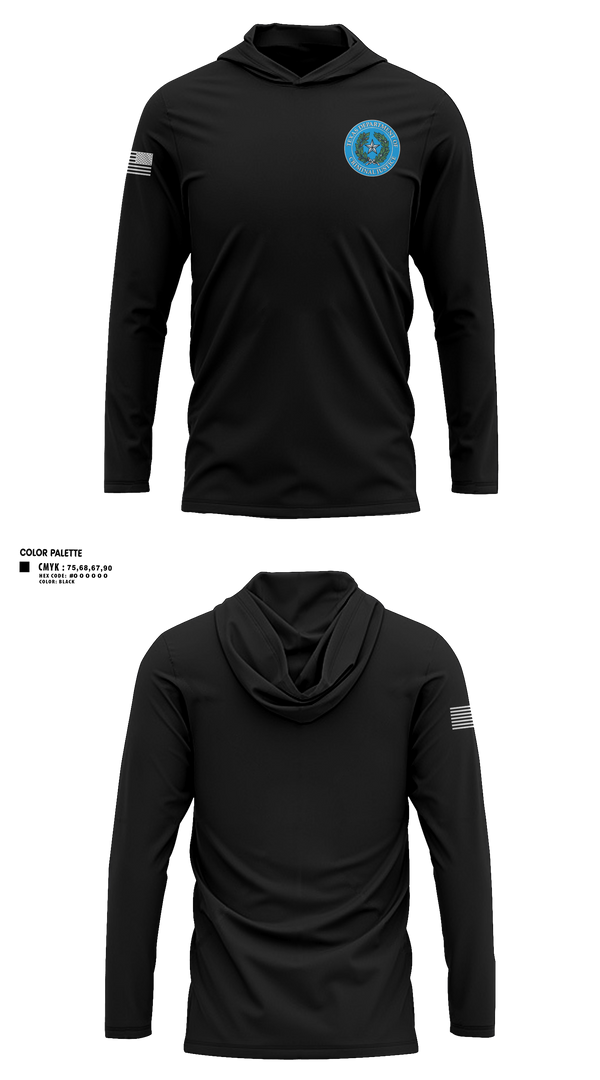 Long Sleeve Performance Shirt with hood, Gary Job Corps, Police, Teamtime, Team time, sublimation, custom sports apparel, team uniforms, spirit wear, spiritwear, sports uniforms, custom shirts, team store, custom team store, fundraiser sports, apparel fundraiser