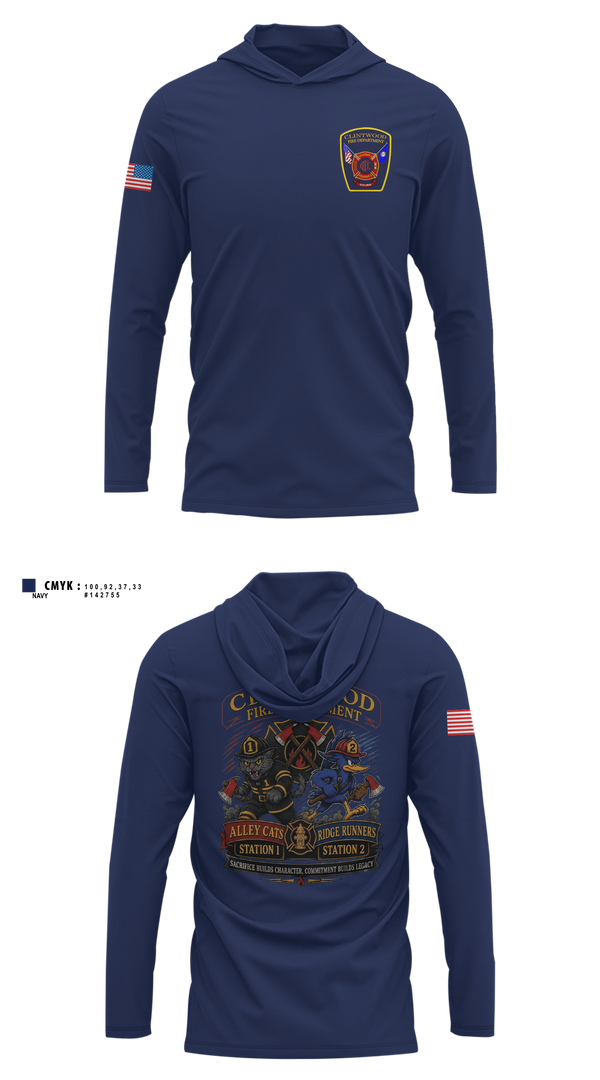 Long Sleeve Performance Shirt with hood, Clintwood Fire Department, Fire Department, Teamtime, Team time, sublimation, custom sports apparel, team uniforms, spirit wear, spiritwear, sports uniforms, custom shirts, team store, custom team store, fundraiser sports, apparel fundraiser
