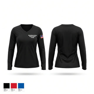 Womens Long Sleeve Vneck Shirt, Okeechobee County Sheriff’s Office K9 Unit, Police, Teamtime, Team time, sublimation, custom sports apparel, team uniforms, spirit wear, spiritwear, sports uniforms, custom shirts, team store, custom team store, fundraiser sports, apparel fundraiser
