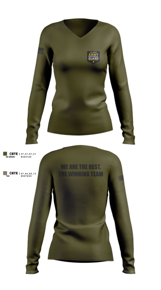 Womens Long Sleeve Vneck Shirt, Recruiting and Retention Battalion, National Guard, Teamtime, Team time, sublimation, custom sports apparel, team uniforms, spirit wear, spiritwear, sports uniforms, custom shirts, team store, custom team store, fundraiser sports, apparel fundraiser