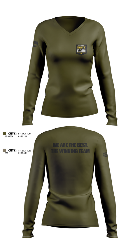 Womens Long Sleeve Vneck Shirt, Recruiting and Retention Battalion, National Guard, Teamtime, Team time, sublimation, custom sports apparel, team uniforms, spirit wear, spiritwear, sports uniforms, custom shirts, team store, custom team store, fundraiser sports, apparel fundraiser