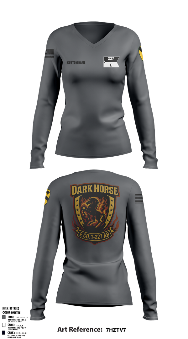 Womens Long Sleeve Vneck Shirt, Echo Company, 1-227 AB, 1ACB, 1CD, , Teamtime, Team time, sublimation, custom sports apparel, team uniforms, spirit wear, spiritwear, sports uniforms, custom shirts, team store, custom team store, fundraiser sports, apparel fundraiser
