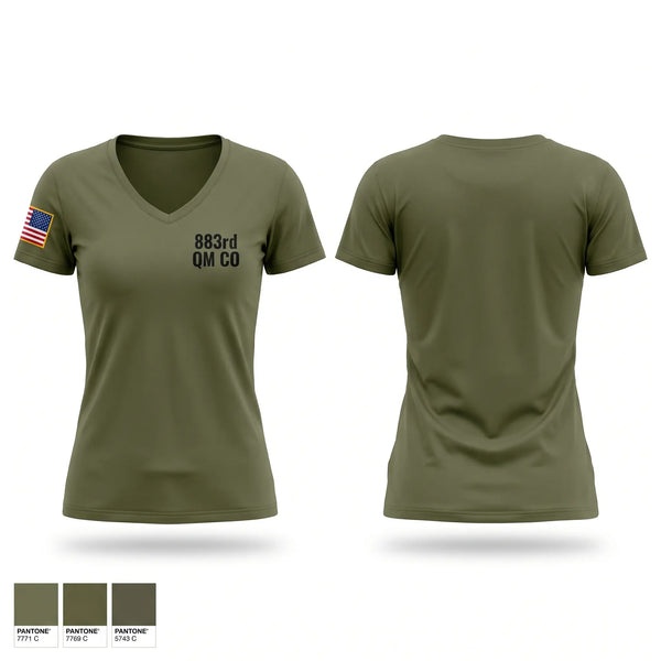 Womens Short Sleeve Vneck Shirt, 883rd QM CO, Army, Teamtime, Team time, sublimation, custom sports apparel, team uniforms, spirit wear, spiritwear, sports uniforms, custom shirts, team store, custom team store, fundraiser sports, apparel fundraiser