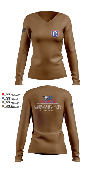 Womens Long Sleeve Vneck Shirt, RICS Raiders, Army, Teamtime, Team time, sublimation, custom sports apparel, team uniforms, spirit wear, spiritwear, sports uniforms, custom shirts, team store, custom team store, fundraiser sports, apparel fundraiser