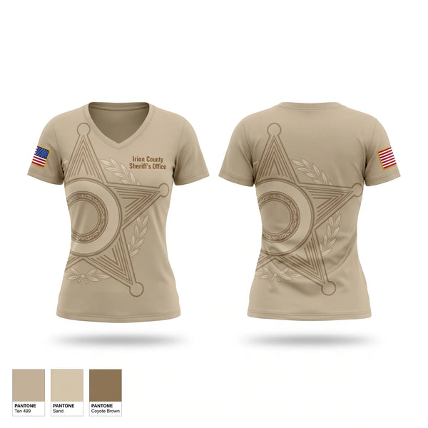 Womens Short Sleeve Vneck Shirt, Irion County Sheriff's Office, Police, Teamtime, Team time, sublimation, custom sports apparel, team uniforms, spirit wear, spiritwear, sports uniforms, custom shirts, team store, custom team store, fundraiser sports, apparel fundraiser
