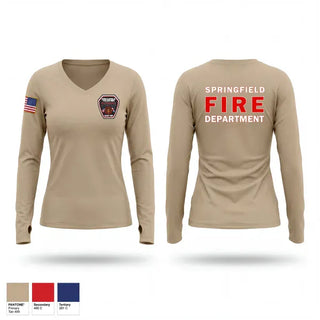 Womens Long Sleeve Vneck Shirt, Springfield Volunteer Fire Dept., Fire Department, Teamtime, Team time, sublimation, custom sports apparel, team uniforms, spirit wear, spiritwear, sports uniforms, custom shirts, team store, custom team store, fundraiser sports, apparel fundraiser