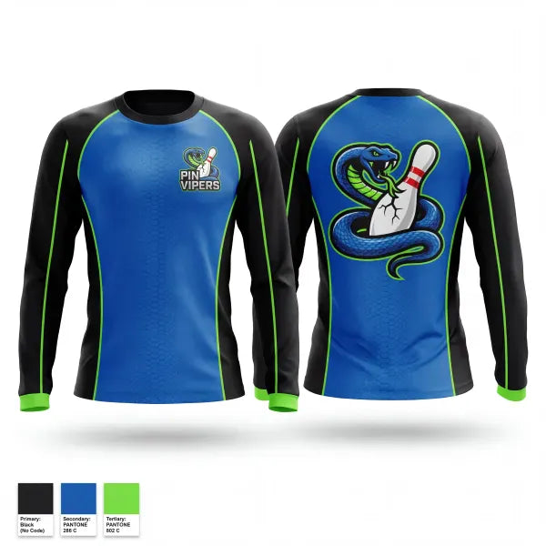 Long Sleeve Performance Shirt, Pin vipers, Bowling, Teamtime, Team time, sublimation, custom sports apparel, team uniforms, spirit wear, spiritwear, sports uniforms, custom shirts, team store, custom team store, fundraiser sports, apparel fundraiser