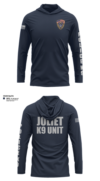 Long Sleeve Performance Shirt with hood, Joliet Police K-9 Unit, Police, Teamtime, Team time, sublimation, custom sports apparel, team uniforms, spirit wear, spiritwear, sports uniforms, custom shirts, team store, custom team store, fundraiser sports, apparel fundraiser