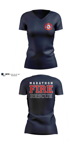 Womens Short Sleeve Vneck Shirt, Marathon Fire Rescue, Fire Department, Teamtime, Team time, sublimation, custom sports apparel, team uniforms, spirit wear, spiritwear, sports uniforms, custom shirts, team store, custom team store, fundraiser sports, apparel fundraiser