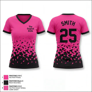 Womens Short Sleeve Vneck Shirt, The Dugout Dolls, Softball, Teamtime, Team time, sublimation, custom sports apparel, team uniforms, spirit wear, spiritwear, sports uniforms, custom shirts, team store, custom team store, fundraiser sports, apparel fundraiser