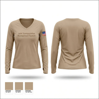 Womens Long Sleeve Vneck Shirt, Joint Transportation Management System, Air Force, Teamtime, Team time, sublimation, custom sports apparel, team uniforms, spirit wear, spiritwear, sports uniforms, custom shirts, team store, custom team store, fundraiser sports, apparel fundraiser