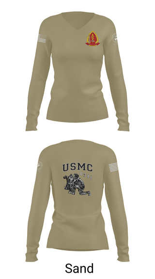 Womens Long Sleeve Vneck Shirt, 1st Bn 2mar 2nd MarDiv, , Teamtime, Team time, sublimation, custom sports apparel, team uniforms, spirit wear, spiritwear, sports uniforms, custom shirts, team store, custom team store, fundraiser sports, apparel fundraiser