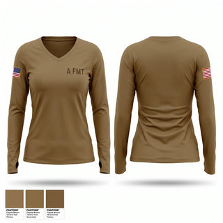 Womens Long Sleeve Vneck Shirt, A FMT, Army, Teamtime, Team time, sublimation, custom sports apparel, team uniforms, spirit wear, spiritwear, sports uniforms, custom shirts, team store, custom team store, fundraiser sports, apparel fundraiser