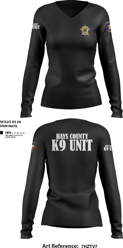 Hays County Sheriff’s Office 39669531 Women's Long Sleeve V-neck Shirt - 324