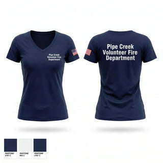 Womens Short Sleeve Vneck Shirt, Pipe Creek Volunteer Fire Department, Fire Department, Teamtime, Team time, sublimation, custom sports apparel, team uniforms, spirit wear, spiritwear, sports uniforms, custom shirts, team store, custom team store, fundraiser sports, apparel fundraiser