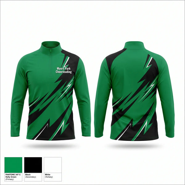 Quarter Zip Jacket, Myers Park Cheerleading, Cheer, Teamtime, Team time, sublimation, custom sports apparel, team uniforms, spirit wear, spiritwear, sports uniforms, custom shirts, team store, custom team store, fundraiser sports, apparel fundraiser