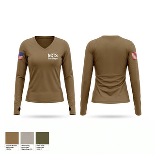 Womens Long Sleeve Vneck Shirt, NCTS San Diego, Navy, Teamtime, Team time, sublimation, custom sports apparel, team uniforms, spirit wear, spiritwear, sports uniforms, custom shirts, team store, custom team store, fundraiser sports, apparel fundraiser
