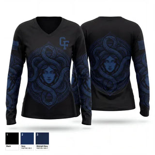Womens Long Sleeve Vneck Shirt, CF, Navy, Teamtime, Team time, sublimation, custom sports apparel, team uniforms, spirit wear, spiritwear, sports uniforms, custom shirts, team store, custom team store, fundraiser sports, apparel fundraiser