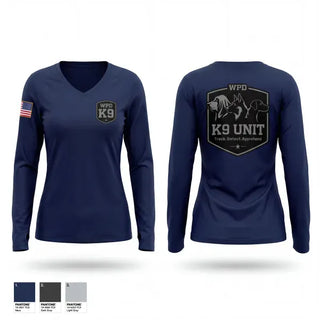 Womens Long Sleeve Vneck Shirt, WPD K9, Police, Teamtime, Team time, sublimation, custom sports apparel, team uniforms, spirit wear, spiritwear, sports uniforms, custom shirts, team store, custom team store, fundraiser sports, apparel fundraiser