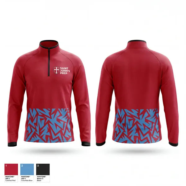 Quarter Zip Jacket, Saint John's Preparatory School Track & Field, Track & Field, Teamtime, Team time, sublimation, custom sports apparel, team uniforms, spirit wear, spiritwear, sports uniforms, custom shirts, team store, custom team store, fundraiser sports, apparel fundraiser