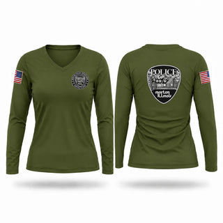 Womens Long Sleeve Vneck Shirt, Morton Police Department, Police, Teamtime, Team time, sublimation, custom sports apparel, team uniforms, spirit wear, spiritwear, sports uniforms, custom shirts, team store, custom team store, fundraiser sports, apparel fundraiser