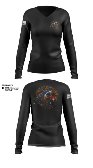 Womens Long Sleeve Vneck Shirt, MESG-1 DET GUAM TEAM 707, Navy, Teamtime, Team time, sublimation, custom sports apparel, team uniforms, spirit wear, spiritwear, sports uniforms, custom shirts, team store, custom team store, fundraiser sports, apparel fundraiser