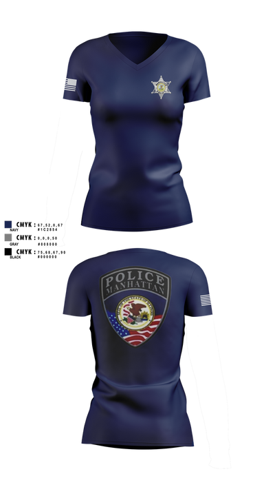 Manhattan Police Department 25505954 Women's Short Sleeve V-neck Shirt - 100