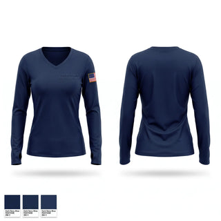 Womens Long Sleeve Vneck Shirt, Veterans Affairs Police Department, Police, Teamtime, Team time, sublimation, custom sports apparel, team uniforms, spirit wear, spiritwear, sports uniforms, custom shirts, team store, custom team store, fundraiser sports, apparel fundraiser