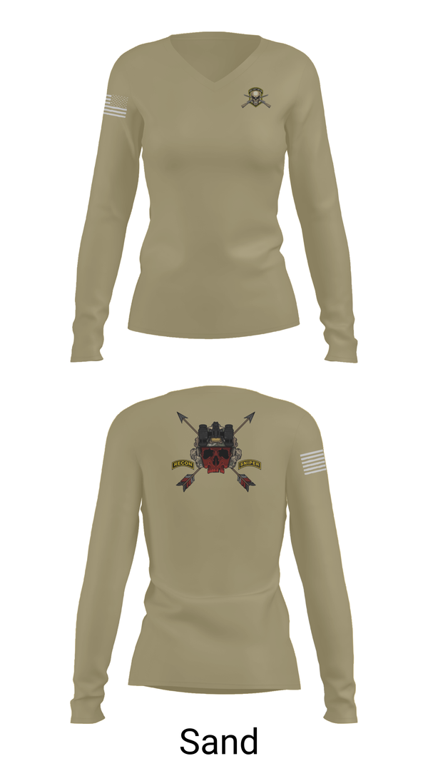 Womens Long Sleeve Vneck Shirt, HHC 1ST BN 65TH INF REG, , Teamtime, Team time, sublimation, custom sports apparel, team uniforms, spirit wear, spiritwear, sports uniforms, custom shirts, team store, custom team store, fundraiser sports, apparel fundraiser