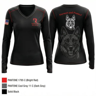 Womens Long Sleeve Vneck Shirt, Ronin K9 Services, EMS/EMT, Teamtime, Team time, sublimation, custom sports apparel, team uniforms, spirit wear, spiritwear, sports uniforms, custom shirts, team store, custom team store, fundraiser sports, apparel fundraiser
