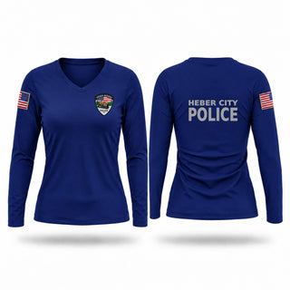 Womens Long Sleeve Vneck Shirt, Heber City Police Department, Police, Teamtime, Team time, sublimation, custom sports apparel, team uniforms, spirit wear, spiritwear, sports uniforms, custom shirts, team store, custom team store, fundraiser sports, apparel fundraiser