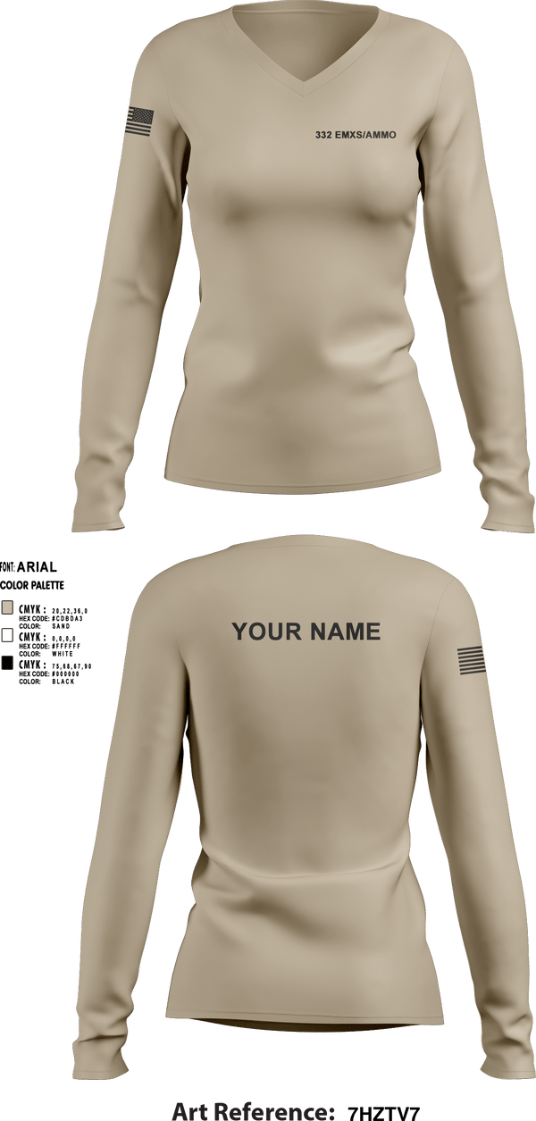 Women's Long Sleeve Vneck Shirt, 332 EMXS/AMMO, Air Force, Teamtime, Team time, sublimation, custom sports apparel, team uniforms, spirit wear, spiritwear, sports uniforms, custom shirts, team store, custom team store, fundraiser sports, apparel fundraiser