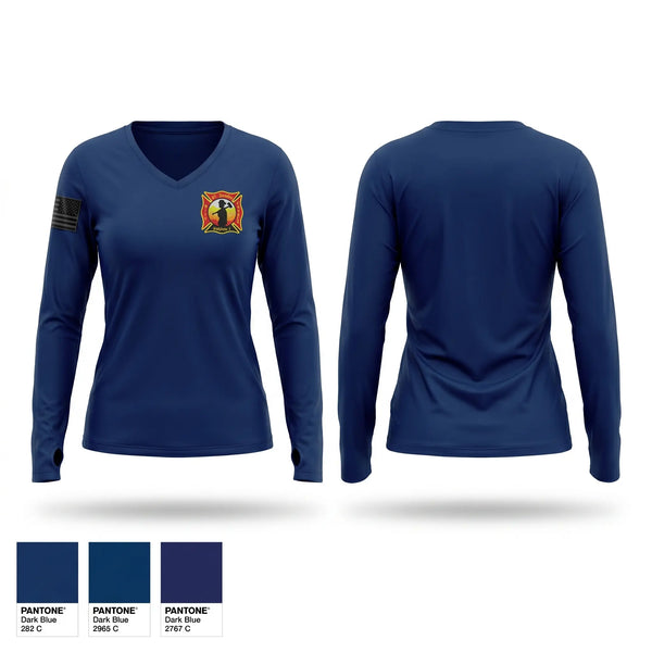 Womens Long Sleeve Vneck Shirt, St. Ignace Fire Department, Fire Department, Teamtime, Team time, sublimation, custom sports apparel, team uniforms, spirit wear, spiritwear, sports uniforms, custom shirts, team store, custom team store, fundraiser sports, apparel fundraiser