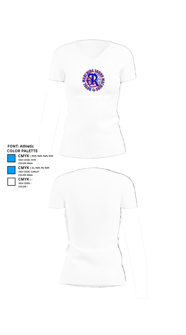 Womens Short Sleeve Vneck Shirt, Royal High School Band, Spirit Store, Teamtime, Team time, sublimation, custom sports apparel, team uniforms, spirit wear, spiritwear, sports uniforms, custom shirts, team store, custom team store, fundraiser sports, apparel fundraiser
